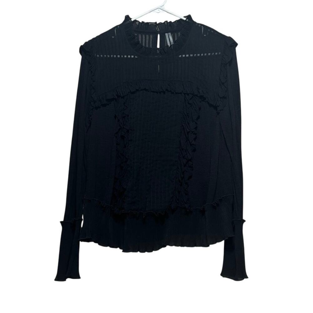 Anthropologie Black Sheer Ruffle Victorian Blouse Long Sleeve Medium Whimsigoth